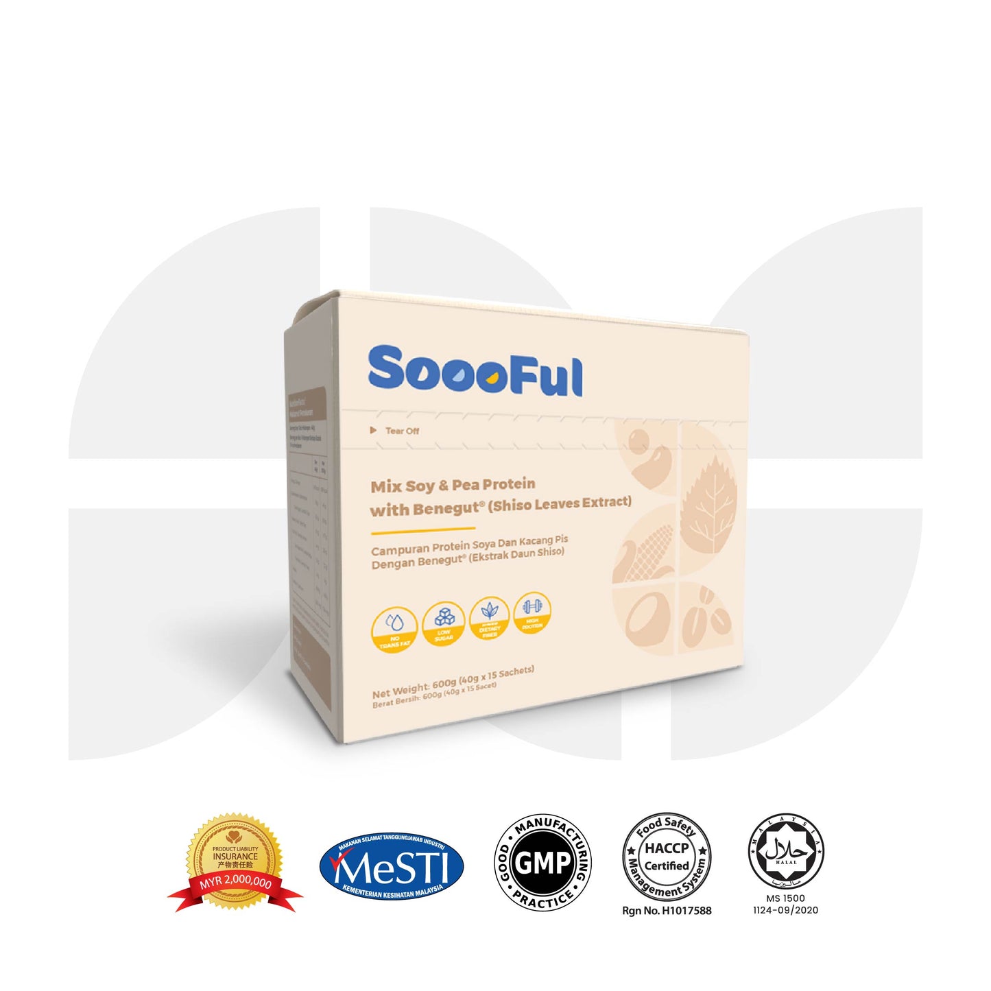 SoooFul Stomach Comfort Meal Replacement: Mix Soy & Pea Protein with Benegut® (15's)