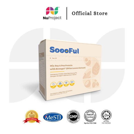 SoooFul Stomach Comfort Meal Replacement: Mix Soy & Pea Protein with Benegut® (15's)