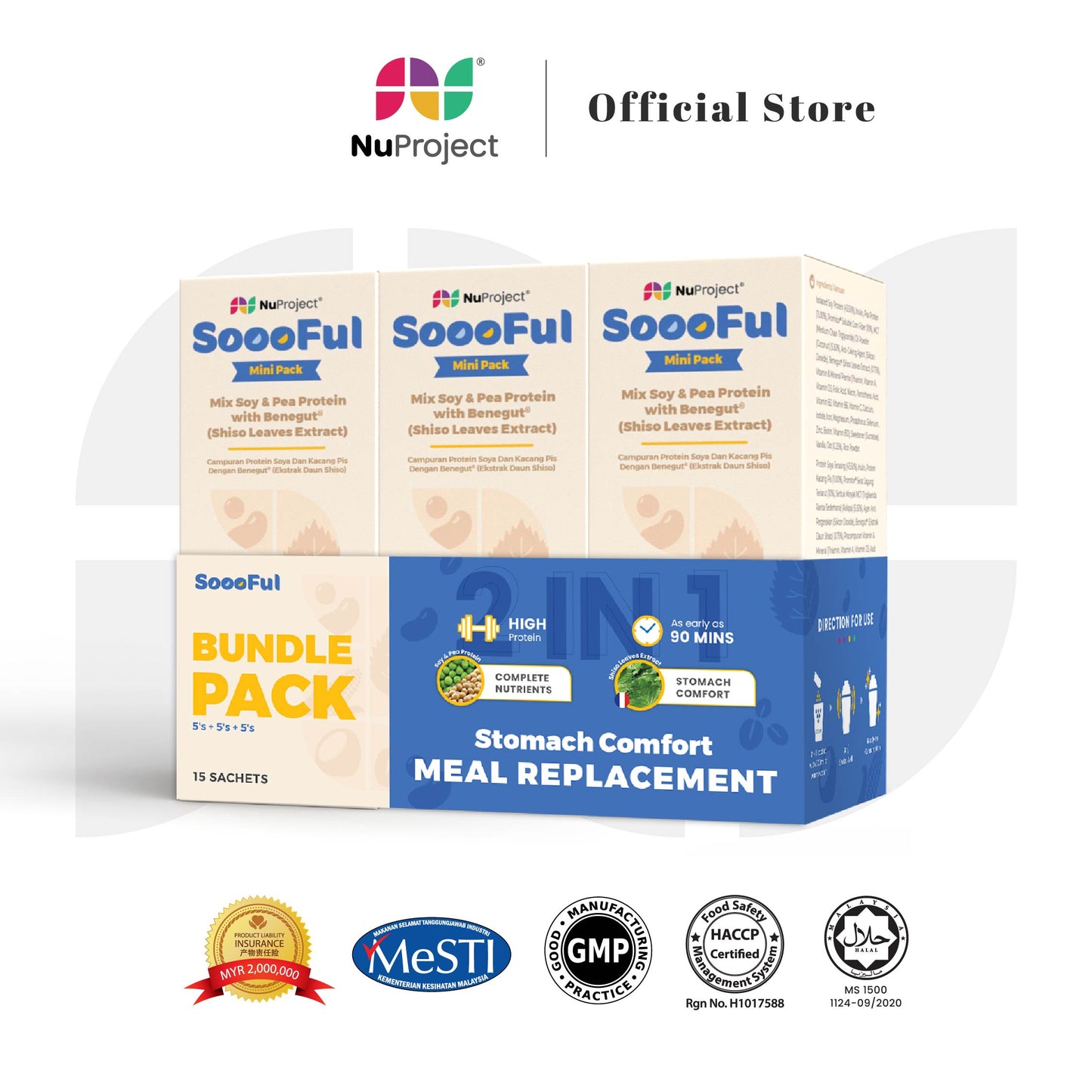 【Bundle Pack】SoooFul Stomach Comfort Meal Replacement: Mix Soy & Pea Protein with Benegut® (5's x 3)
